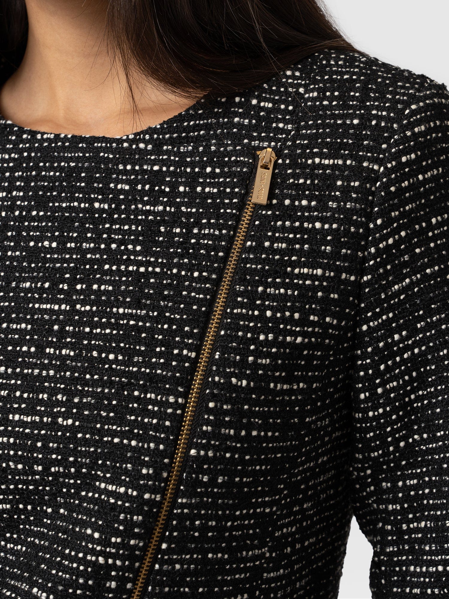 Sutton Asymmetric Jacket Monochrome Bouclé - Women's Jackets | Saint + Sofia® USA